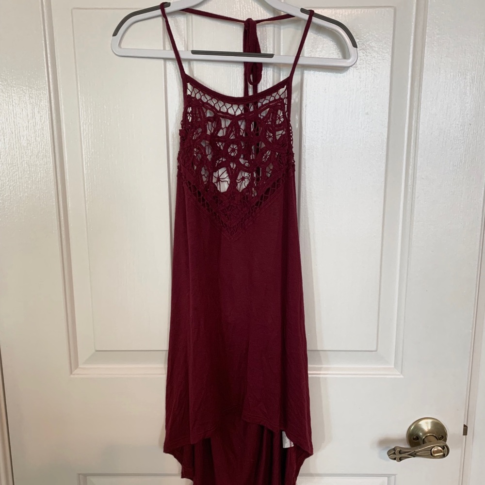 Maroon high neck lacy tank